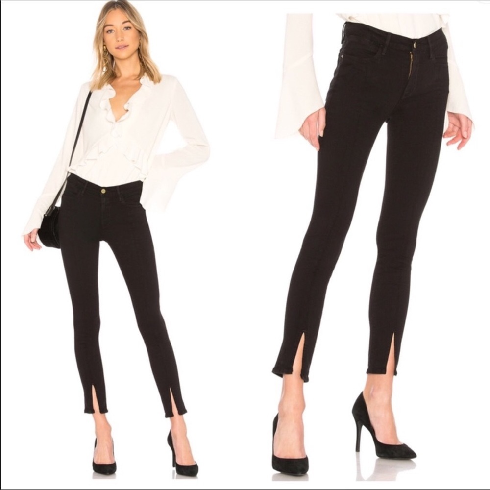 Frame Black Noir Le High Rise Skinny Split Hem Jeans- size 25